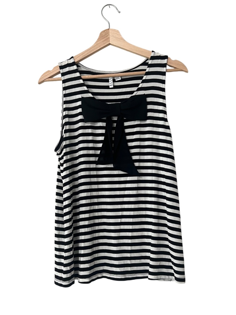 Elle Striped Black White Tank Top with Bow